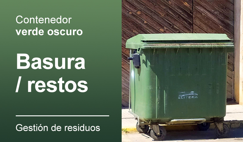 Contenedor verde oscuro para recogida de basura y restos